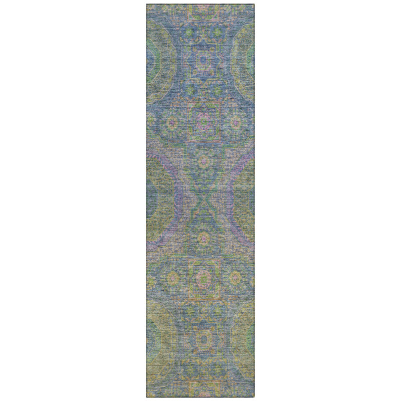 Machine Washable Indoor/Outdoor Xhevrie Blue Rug, Runner 2'3" x 7'6"
