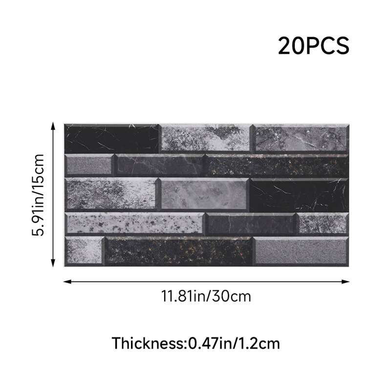 20Pcs Self-Adhesive Wall Tile Stickers with Marble Effect, Grey