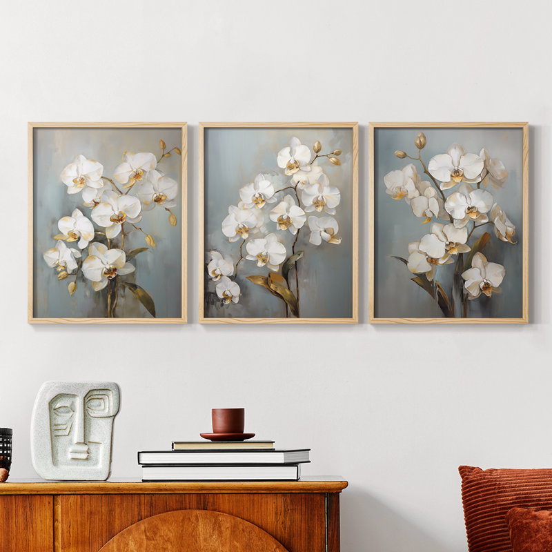 Étude florale série LXV - ensemble de 3 estampes giclées encadrées - prêt à être accroché, Naturel, H 28 po x l 66 po