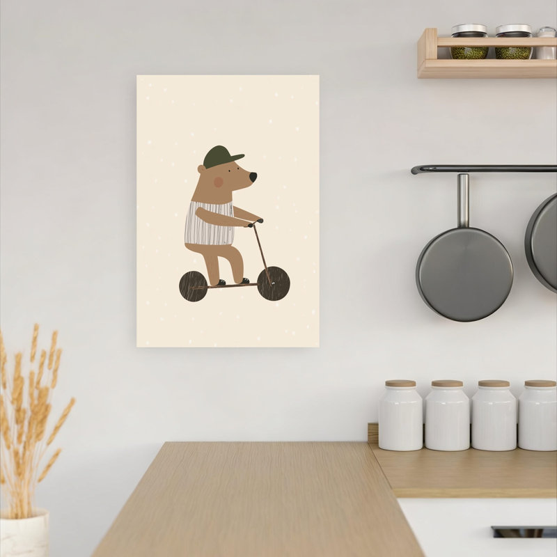 Bear On Scooter Modern Playful Whimsical Bear Wall Art Print by Mathieu - Wrapped Canvas Print, 45.72cm H x 30.48cm W