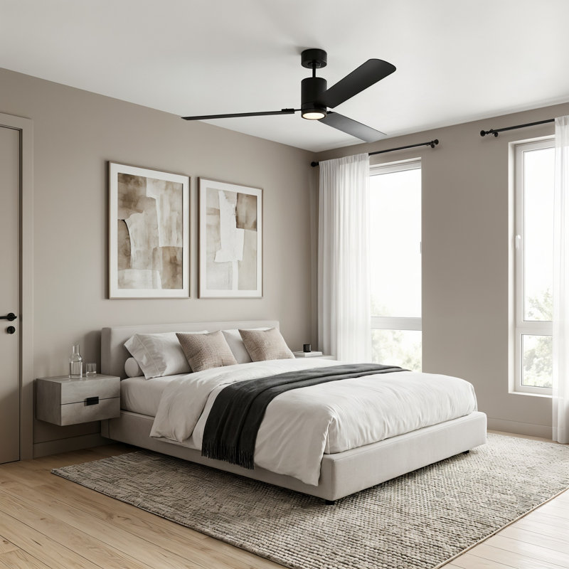 Ventilateur de plafond intérieur à 62 lumières à DEL Visual Comfort Cleancut Smartcut avec tige filetée, pales en ABS noir minuit et télécommande portable