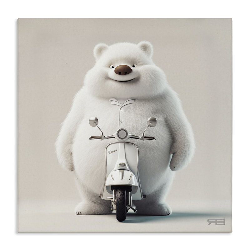 "Drôle d'ours avec toile scooter" par RB, H 36 po x l 36 po