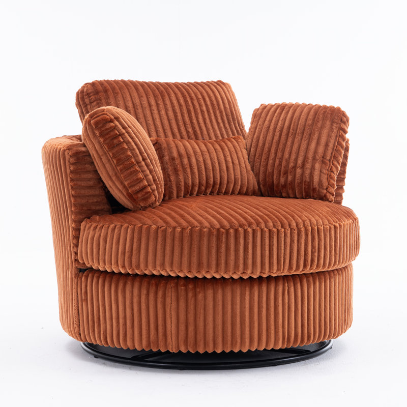 360 Degreed Swivel Accent Chair Modern Soft Plush Corduroy Round Barrel Chair For Living Room Bedroom With Pillows, Orange