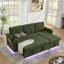 Modern Chenille Multi-functional Pull-Out Bed Sofa with Retractable Table and LED Lighting USB Charging Ports and Cup Holders-738914095