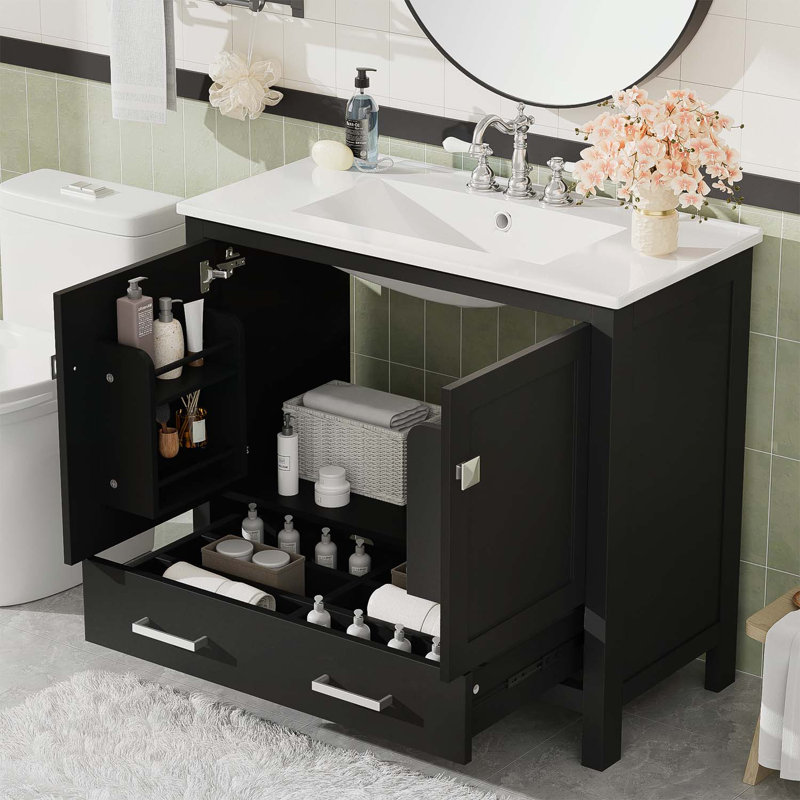 Meuble-lavabo de salle de bain avec des caractéristiques extraordinaires et une capacité de rangement optimale, Noir