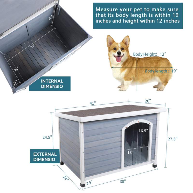 Niche pour chien d'extérieur moyenne en bois, Gris