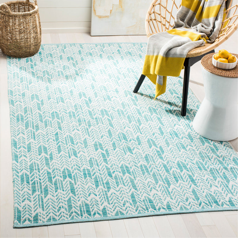 Tapis turquoise / ivoire tissé à plat à la main Legaspi, Rectangle de 5 pi x 8 pi