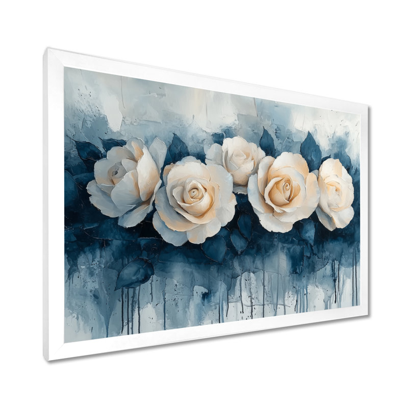 Elegant Aqua Winter Roses Elegance - Roses, art mural, H 16 po x l 32 po, Reproduction encadrée d'une seule photo sans pass