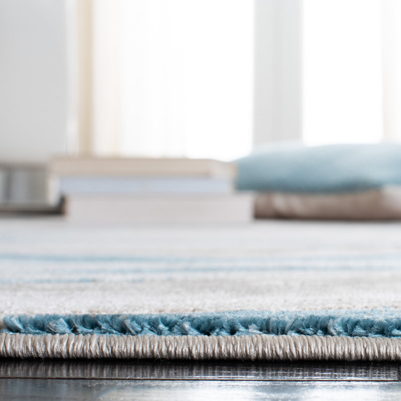 Misbah Abstract Jute/Sisal Beige/Blue Area Rug, Rectangle 3' x 5'