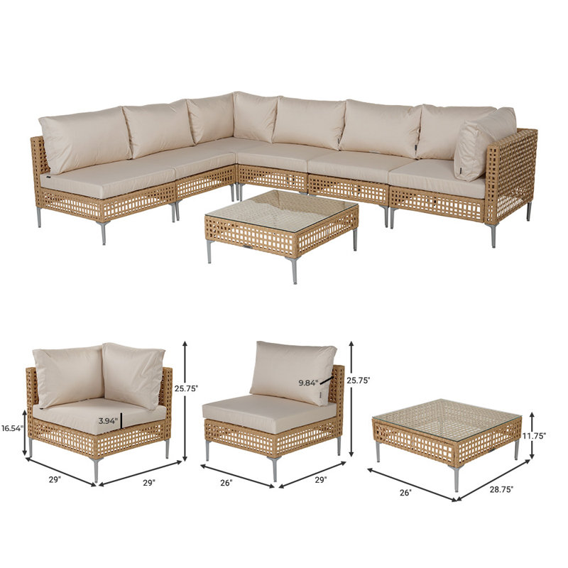 Ensemble de conversation modulaire avec coussins 7 pièces Frans, Naturel / Beige