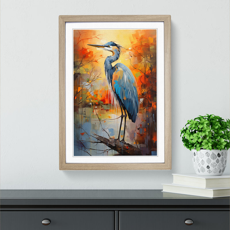 Heron Expressionism Art - Framed Print, 46cm H x 34cm W x 2cm D