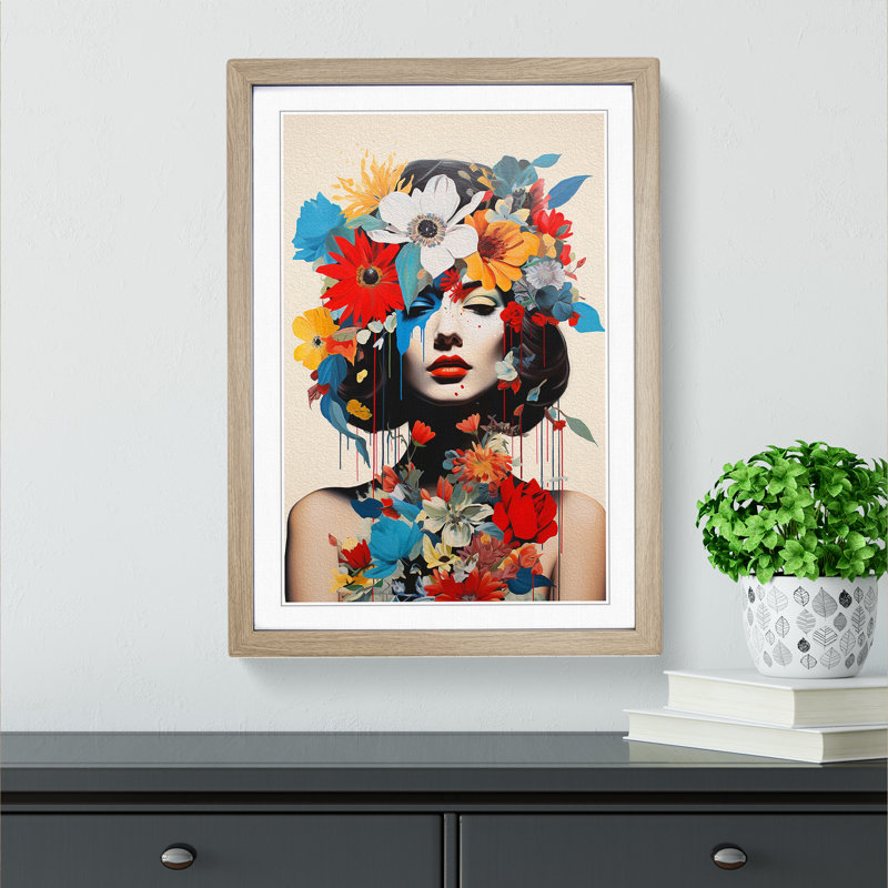 Wildflowers Constructivism No.2 - Single Picture Frame Print on Wood, 64cm H x 46cm W x 2cm D, Oak