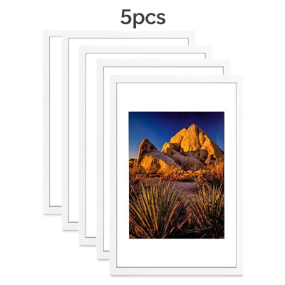 Set of 5 12×18 Picture Frames, PVC Large Wall Mount Frames with PS Glass & Acid-Free Mat – Horizontal/Vertical Display for Posters, Art Prints, Panoramic Photos
