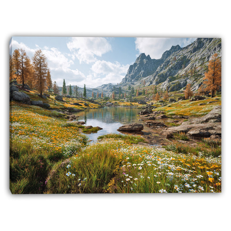 Art mural sur toile Alpine Meadow Lake, H 16 po x l 24 po