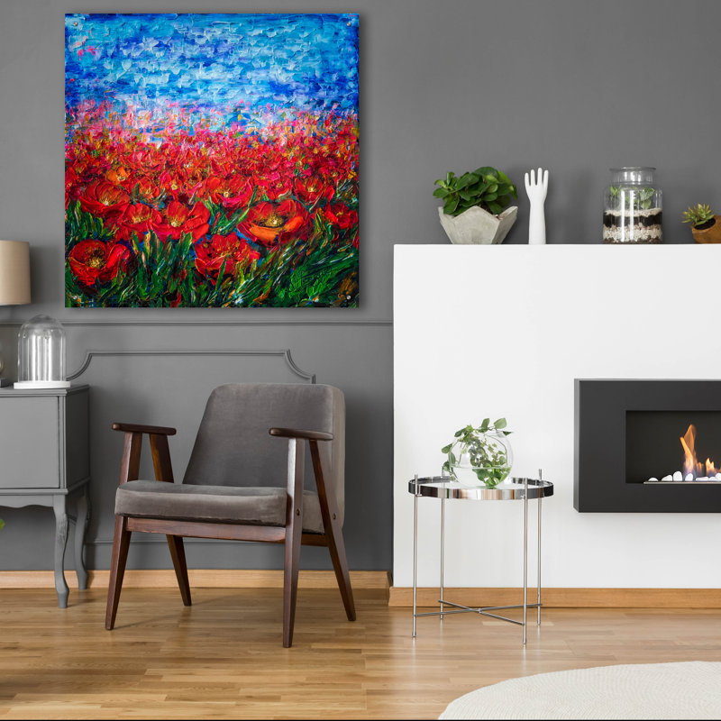 «Red Poppy Field» par Lena Owens, H 36 po x l 36 po x P 0,2 po