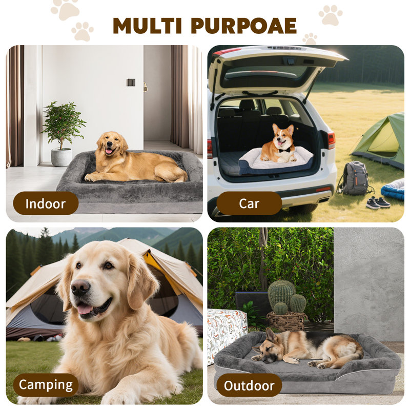 Grand lit pour chien en mousse viscoélastique imperméable avec côtés antidérapants pour chien avec housse amovible