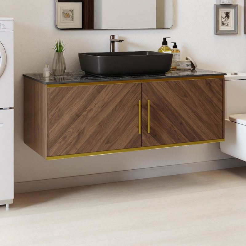 Meuble-lavabo 47,25 po avec lavabo en céramique, 1 armoire à double porte et poignées de bar en métal