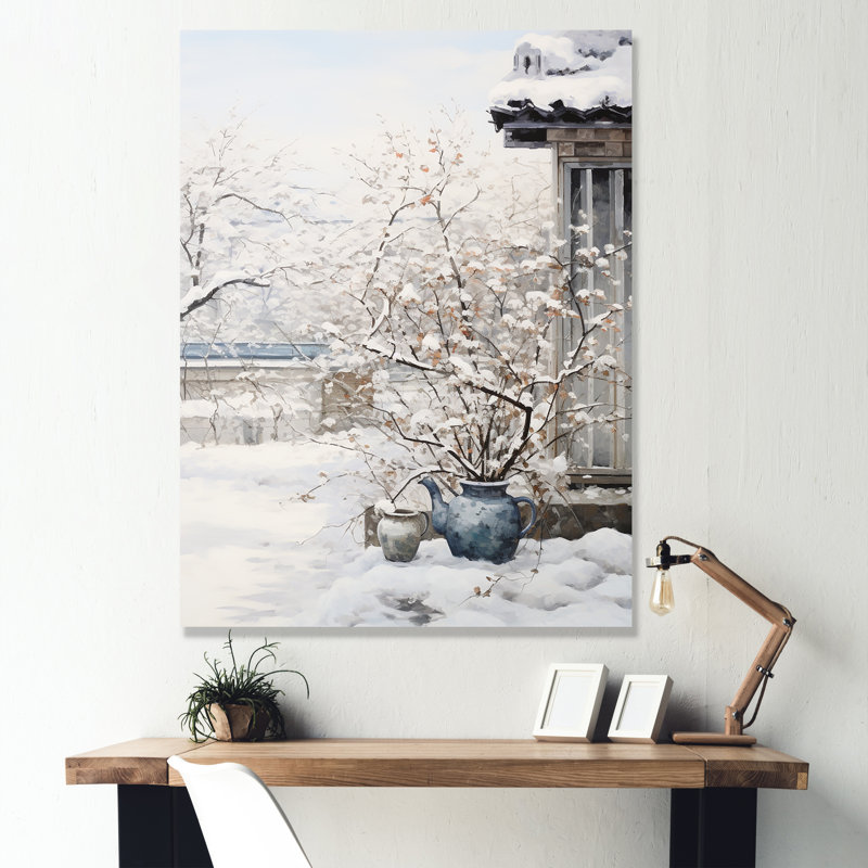 Floral Snow Window View In Winter 2 - Japan Wall Art, Wrapped Canvas, 32" H x 16" W x 1" D