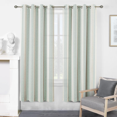 Semi Sheer Grommet Linen Chris Stripe Patterned Curtains