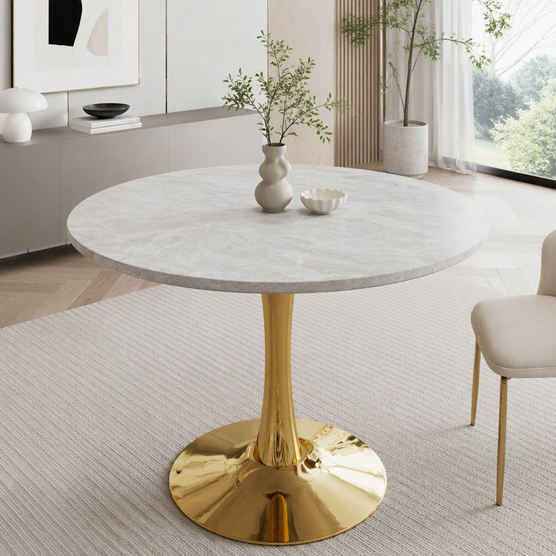 Table ronde en marbre gris pâle avec base dorée, Golden