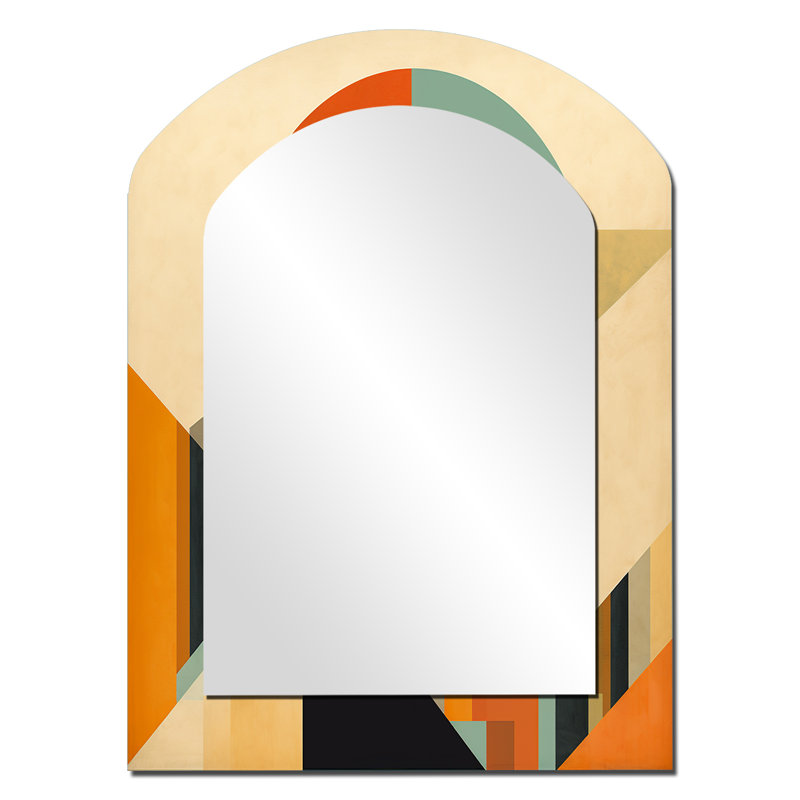 «Full Moon Symphony Midcentury Abstract II», miroir asymétrique moderne Mid-Century, miroir mural bleu, 34 po x 25 po