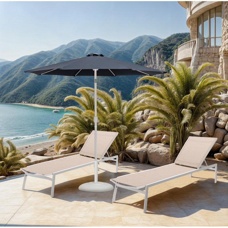 Parasol de patio en tissu / aluminium avec base Chavelle, Grey, Blanc