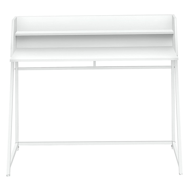 Bureau d'ordinateur, bureau personnel, ordinateur portable, tablettes de rangement, l 48 po, travail, stratifié blanc, métal blanc, contemporain, moderne