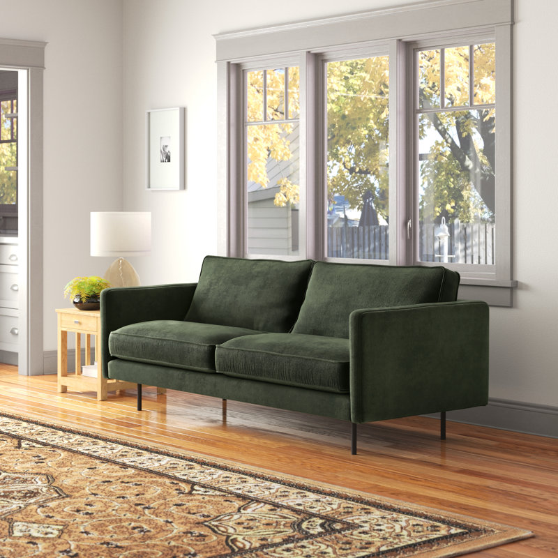 Crew 83" Square Arm Sofa, Dark Green Velvet