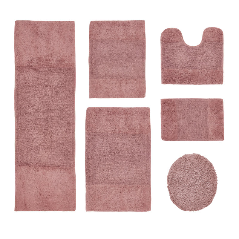 Ensemble de tapis pour salle de bain Makaylynn Premium 100% coton 2155 g / m² 6 pièces, certifié OEKO-TEX®, envers en latex antidérapant, touffeté moelleux, super absorbant et lavable à la machine pour salle de bain, douche, baignoire et meuble-lavabo, rose