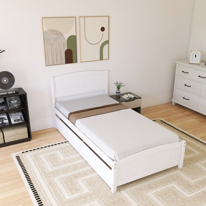 Lit plateforme simple avec deux tiroirs, Blanc