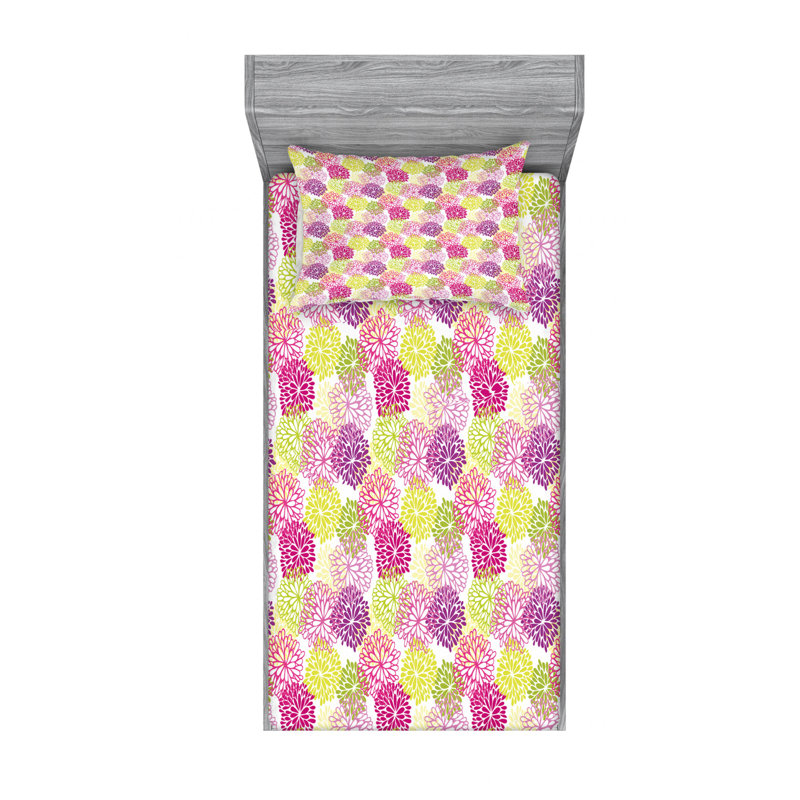 Microfiber Floral Sheet Set, Twin Sheet Set with Fitted Sheet