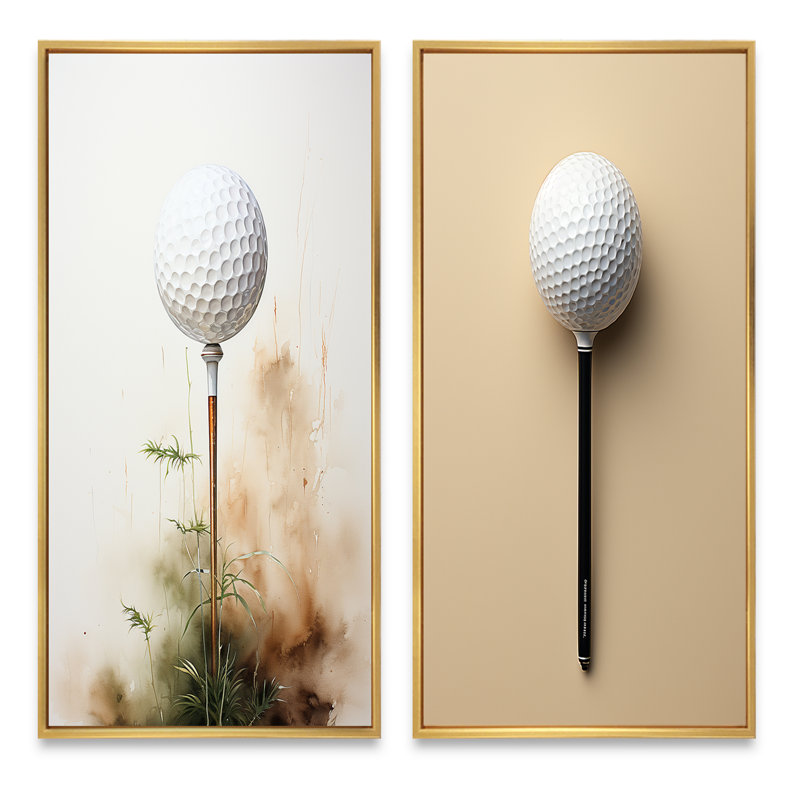 Minimalisme Golf Tees VI "Minimalisme Golf Tees VI" 2 - pièces sur, Encadrement doré, H 40 po x l 40 po