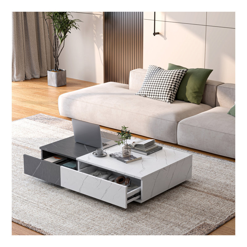 Table basse moderne et noire avec deux espaces de rangement
