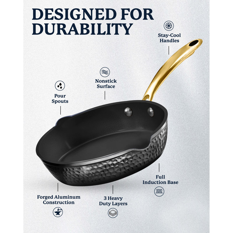 Charleston Collection Hammered Black and Gold 4 Qt Nonstick Aluminum Sauté Pan