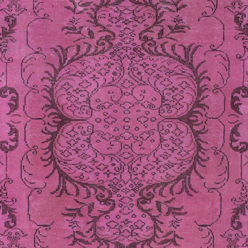 Tapis à motif de médaillon contemporain de 6 x 10 pi en rose tissé et noué à la main en Turquie