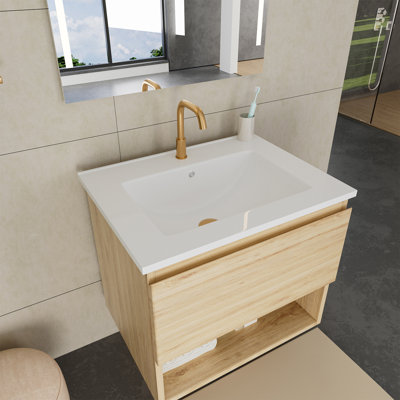 Meuble-lavabo moderne en chêne (doit inclure le meuble-lavabo et le lavabo) avec rangement