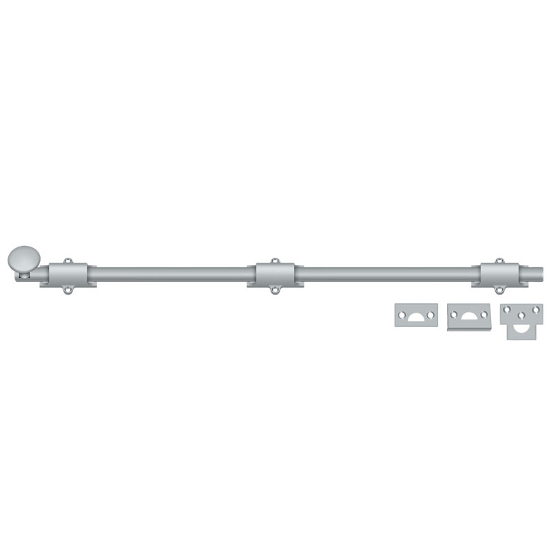 Boulon de surface 24 po Deltana 24SB26D; robuste; finition chrome satiné, Chrome brossé, H 1,875 po x l 24,375 po x P 1,25 po