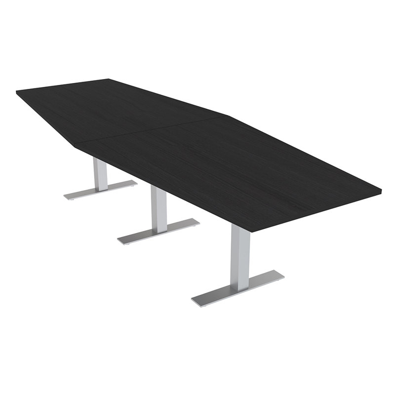 Table de réunion hexagonale avec pieds en T en métal, L 120 po x l 48 po, Cyprès noir