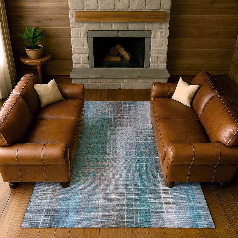 Premium Machine Washable Mayfield AMF2261 Striped Rug, Teal, 8' x 10'