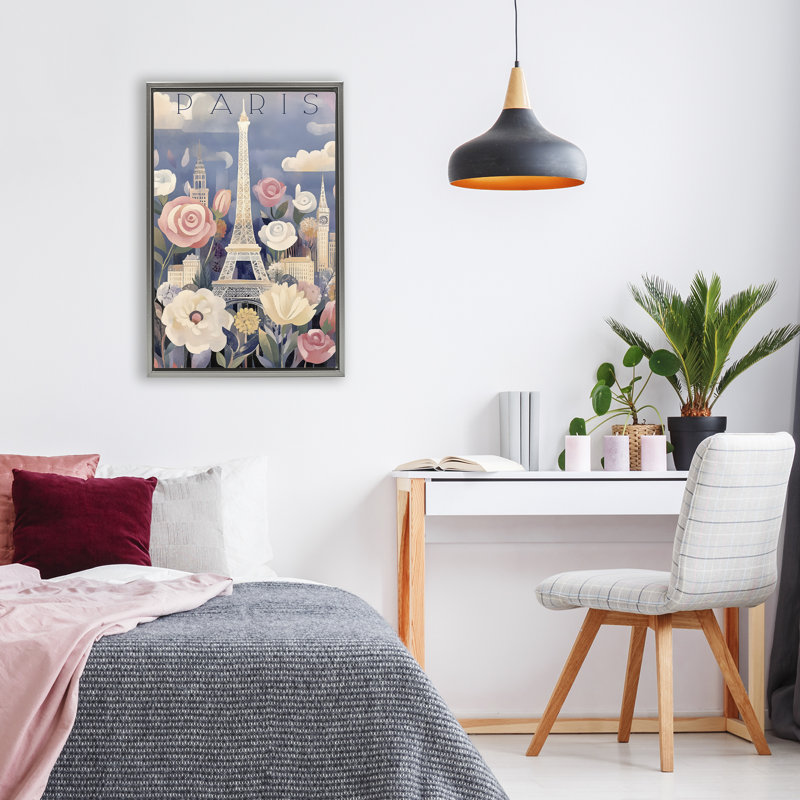 Cadre flottant Spring Blooms In Paris, design par Annabelle Hall, Cadre flottant gris lustré, H 25 po x l 17 po