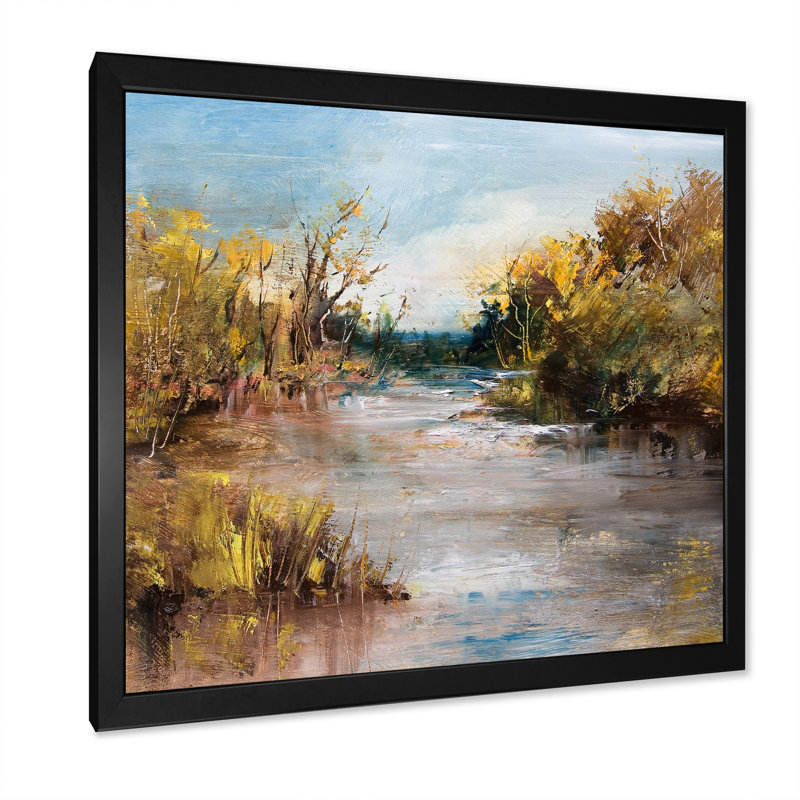 Illustration de paysage de rivière d'été VII - sur, Cadre photo noir, H 16 po x l 16 po x P 1 po