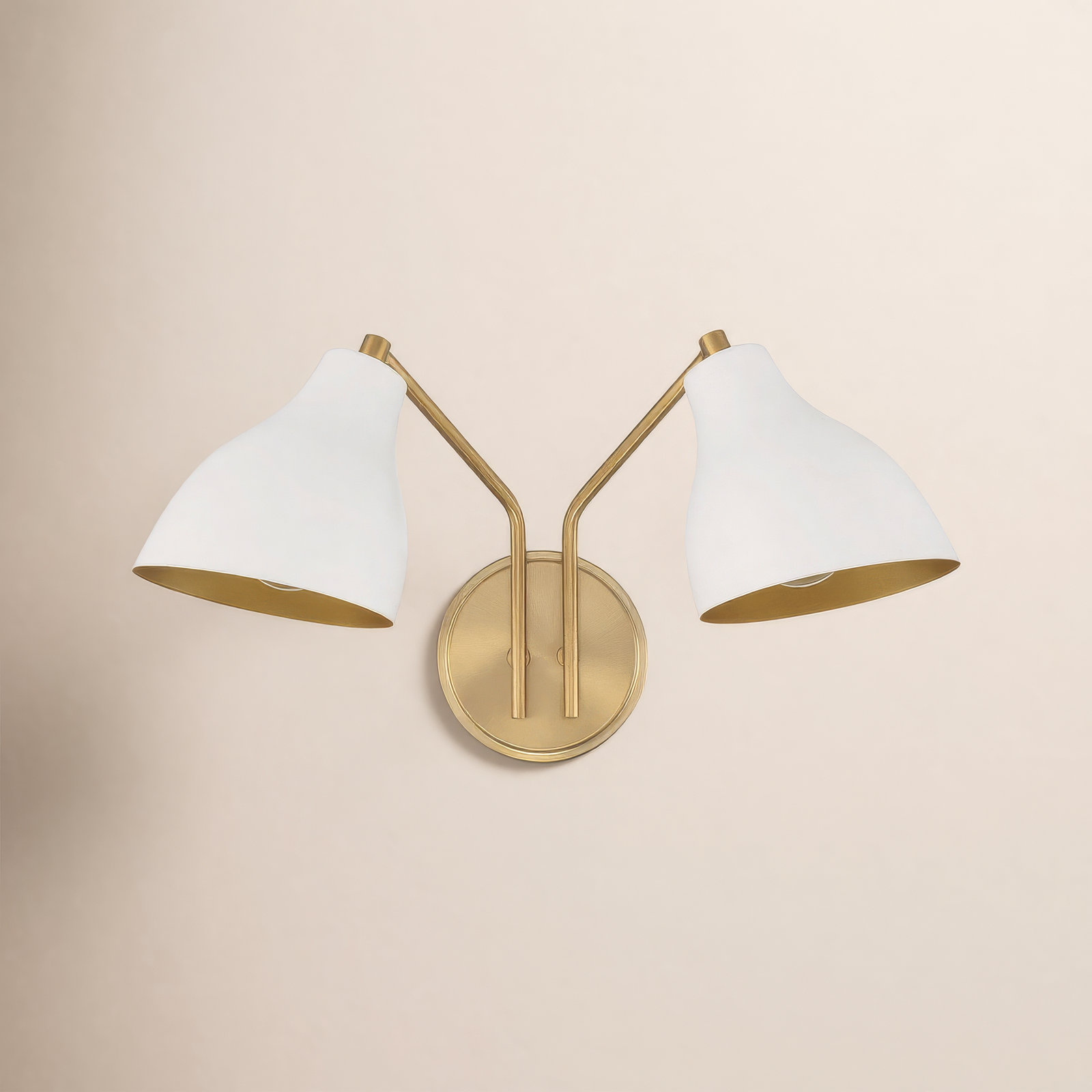 Elyse 17.5" W 2-Light Dimmable Armed Sconce, White/Brass, White