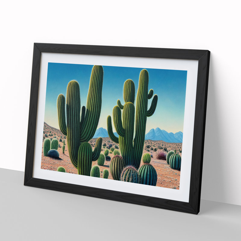 Desert Cactus - Single Picture Frame Print, Black, 46cm H x 64cm W x 2cm D