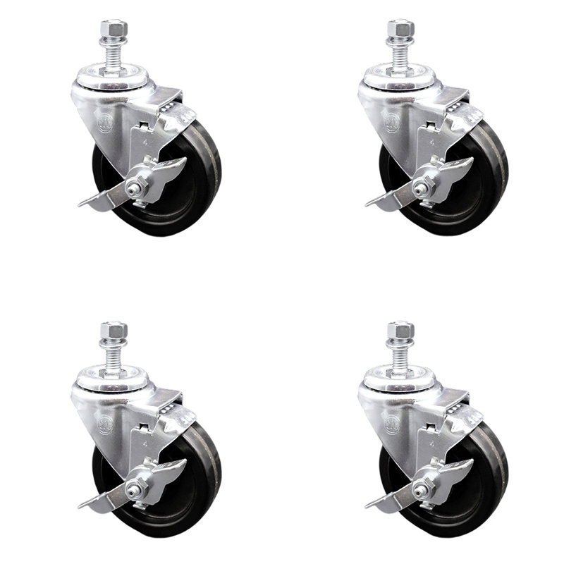Ensemble de roulettes à tige filetée pivotante de 12 mm avec frein 4 pouces SCC