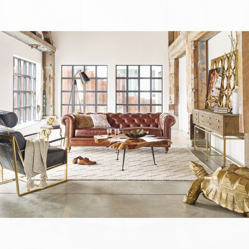 Canapé moderne en similicuir, L 87 po, Brown Faux Leather
