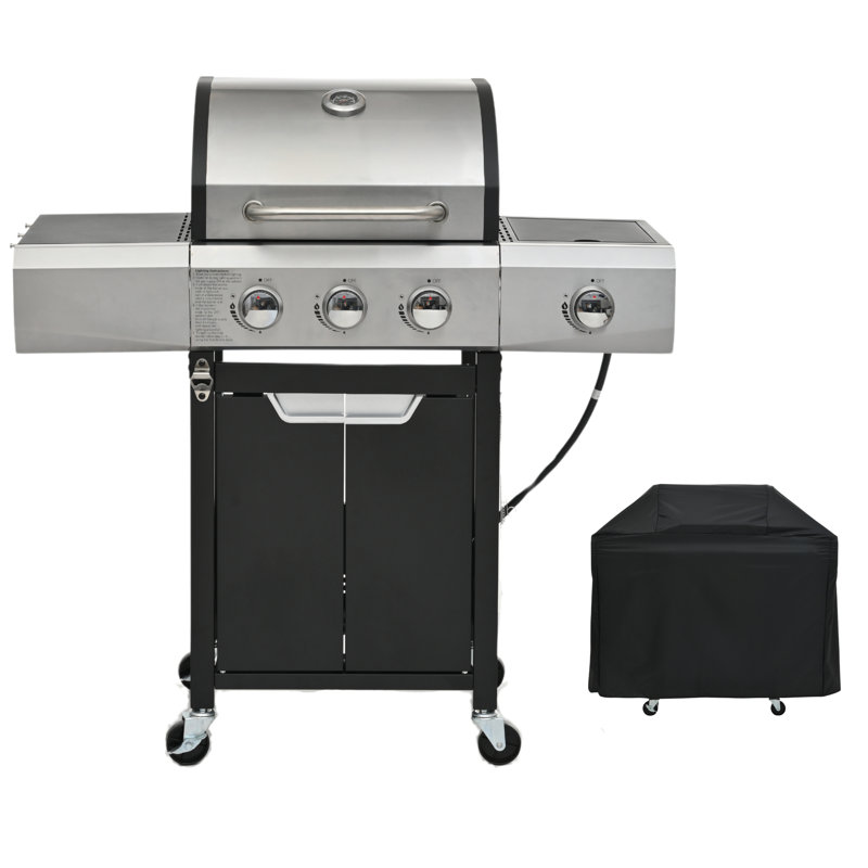 Barbecue au propane en acier inoxydable avec brûleur latéral et couvercle pour barbecue extérieur au propane