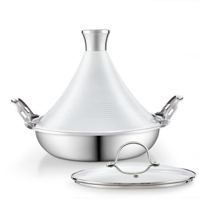 Cooks Standard Moroccan Tagine Pot, 3.6 Qt Multi-ply Stainless Steel Pan With Dual Handles, White