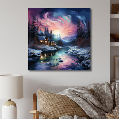 Aurore boréale, paysage d'hiver
