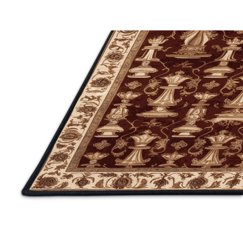 Tapis brun français lavable à la machine, Rond 3 pi