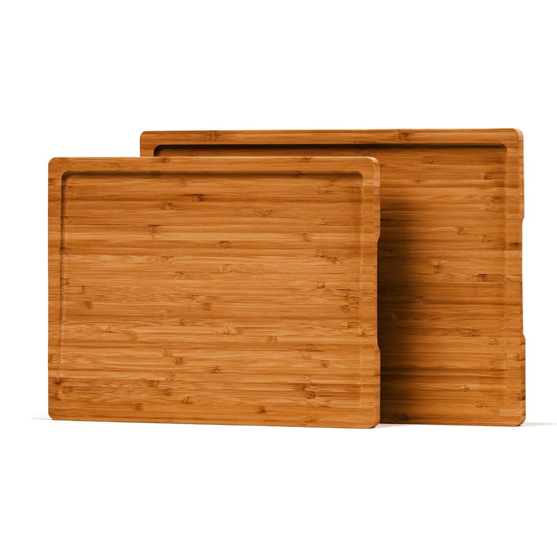 Ensemble de 2 planches à découper en bambou pour la cuisine, Brun